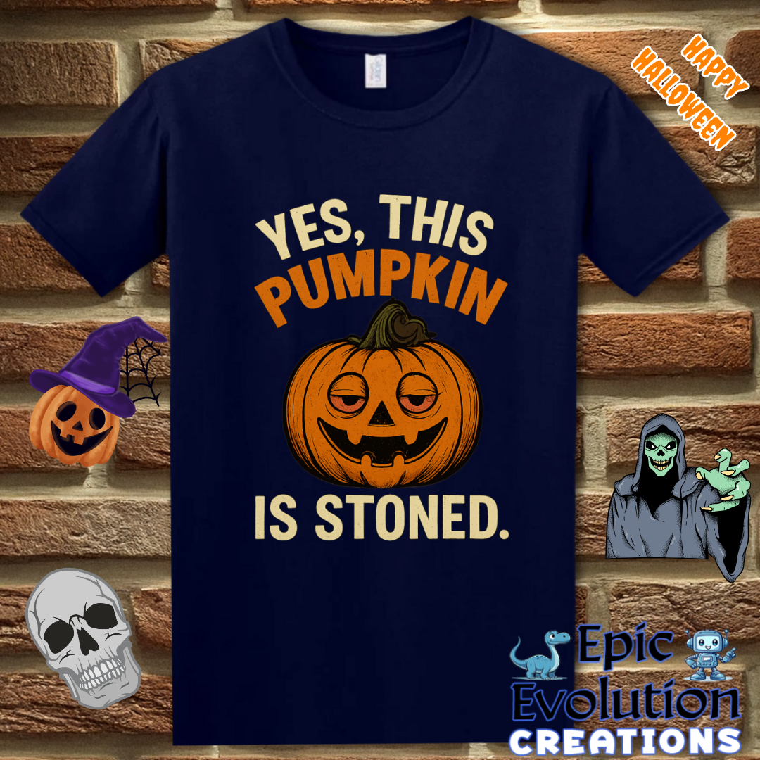 Stoned Pumpkin Funny Halloween T-Shirt for Women and Men