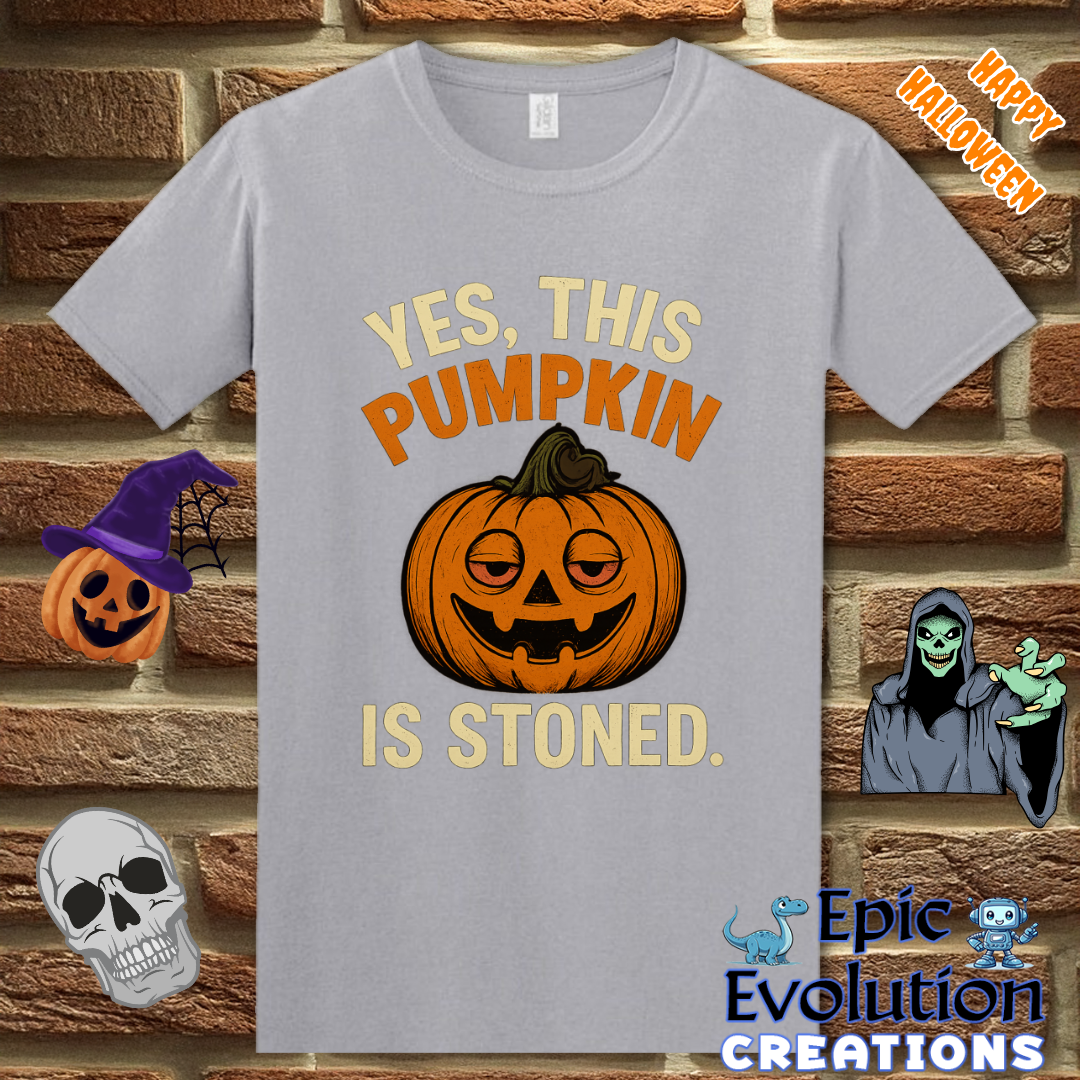 Stoned Pumpkin Funny Halloween T-Shirt for Women and Men