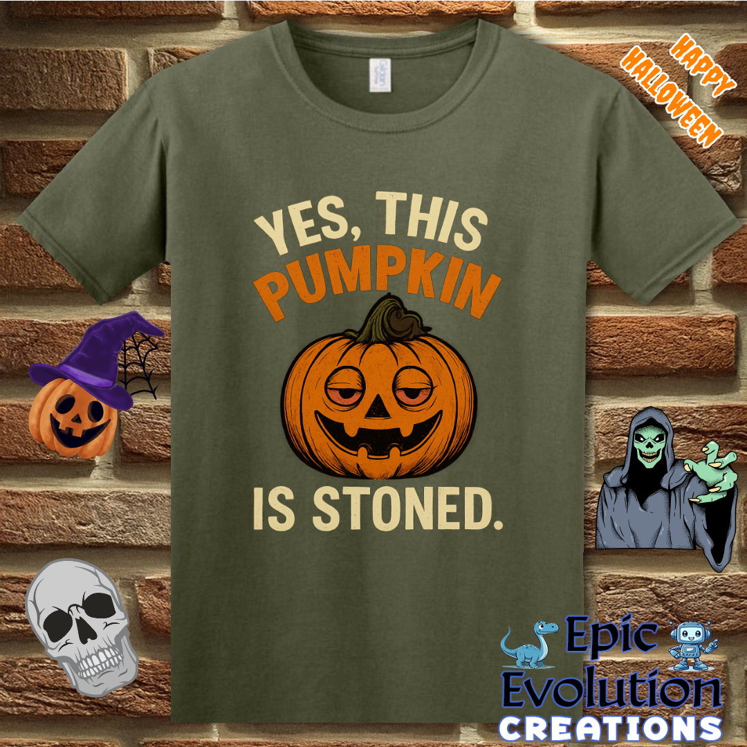 Stoned Pumpkin Funny Halloween T-Shirt for Women and Men