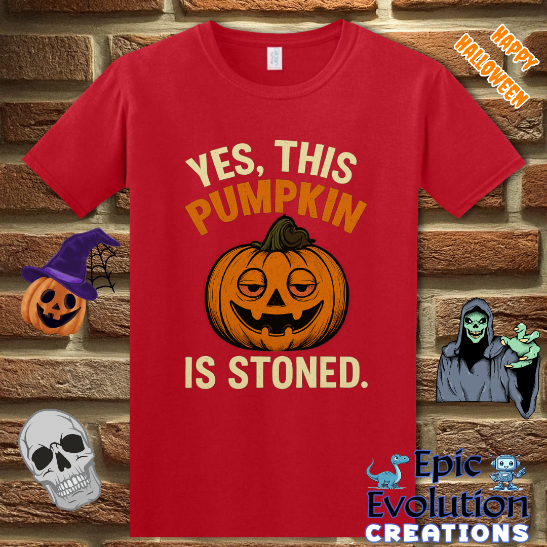 Stoned Pumpkin Funny Halloween T-Shirt for Women and Men