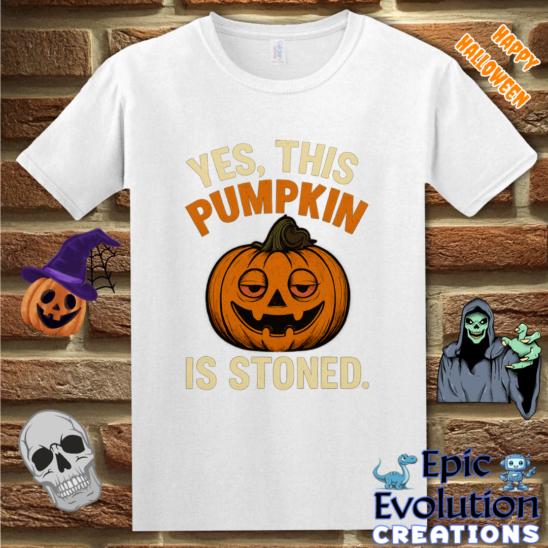 Stoned Pumpkin Funny Halloween T-Shirt for Women and Men