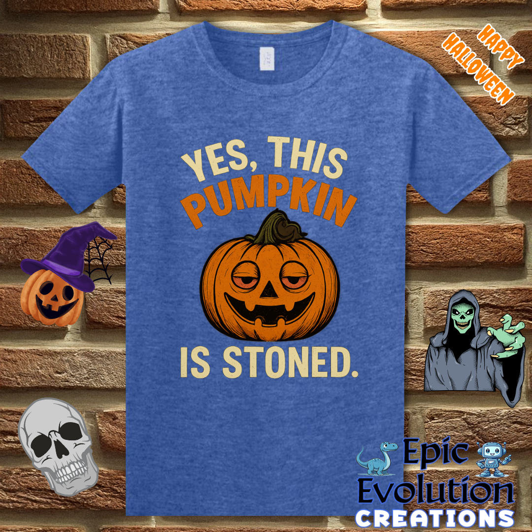 Stoned Pumpkin Funny Halloween T-Shirt for Women and Men