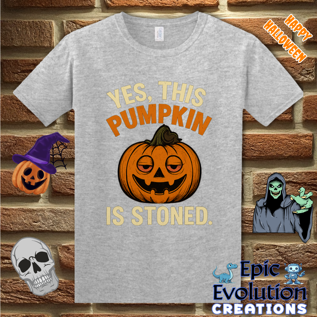 Stoned Pumpkin Funny Halloween T-Shirt for Women and Men