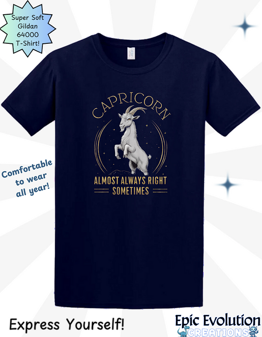 Capricorn Zodiac Shirt, Funny Capricorn T-Shirt for Astrology Lovers, Almost Always Right Goat Horoscope Shirt, Capricorn Goat T-Shirt, Astrology Apparel