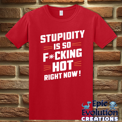 S-Red-Funny Stupidity T Shirt-Epic Evolution Creations