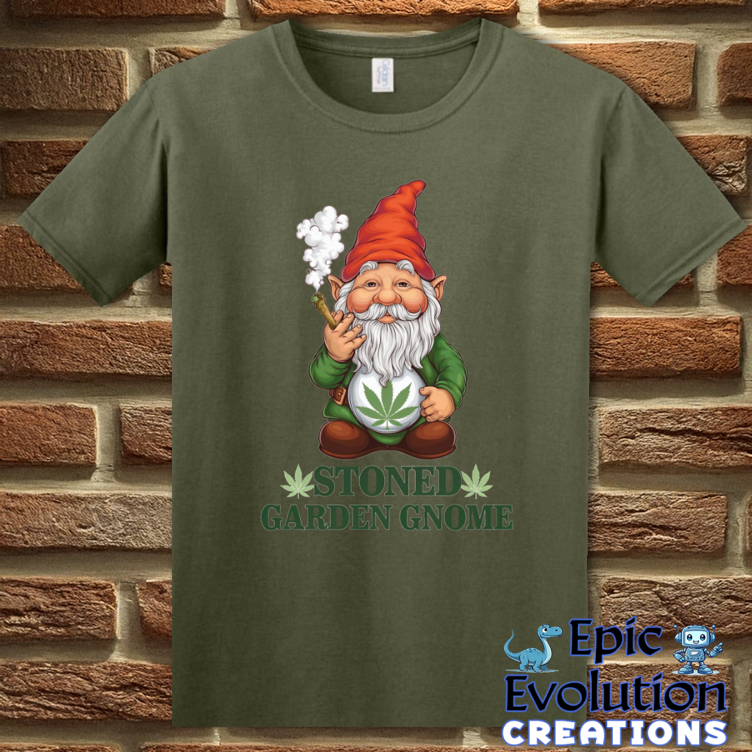 S-Military Green-Stoned Garden Gnome Funny Weed T Shirt-Epic Evolution Creations