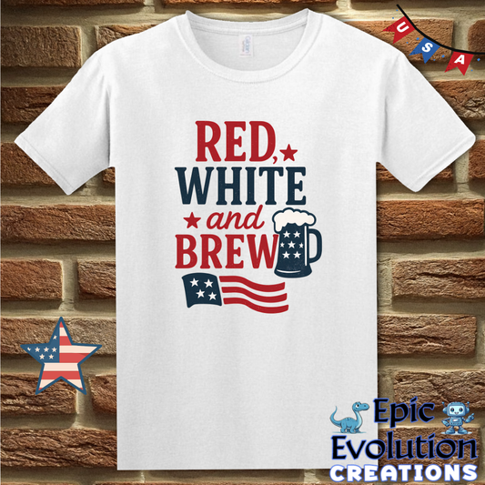 Red White and Brew Funny 4th of July Shirt for Men and Women