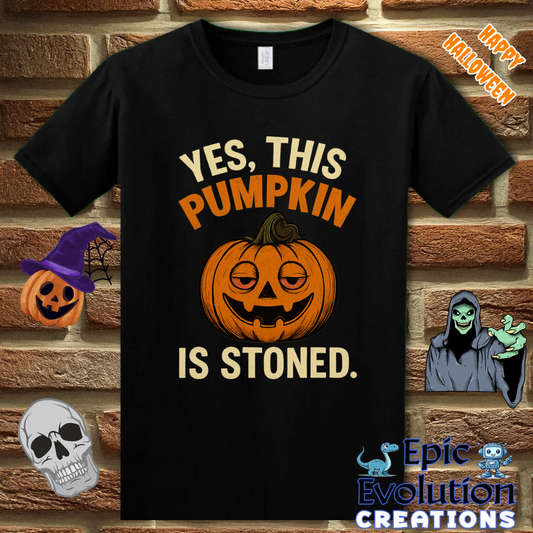 Stoned Pumpkin Funny Halloween T-Shirt for Women and Men