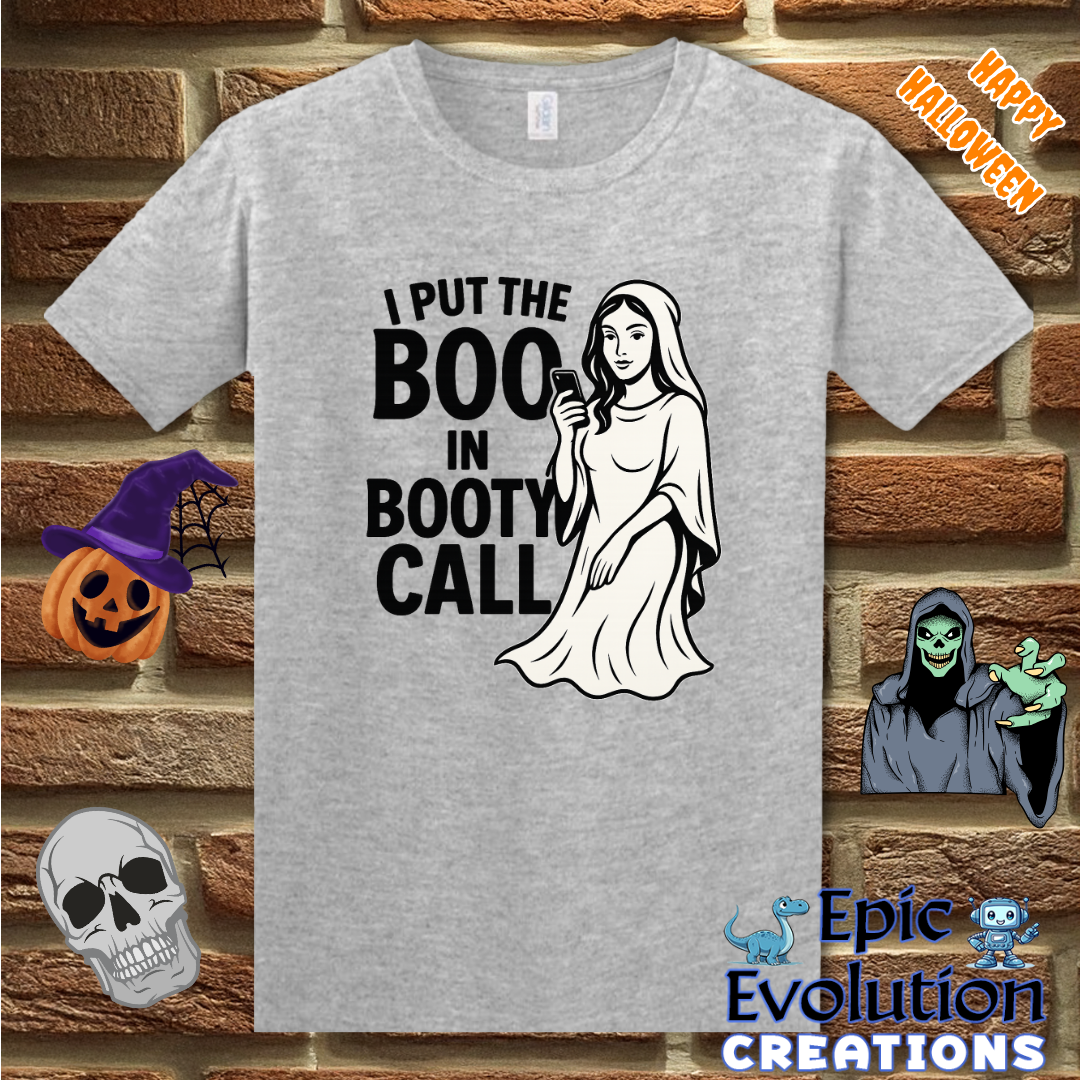 I Put the Boo in Booty Call Funny Halloween Shirt for Women