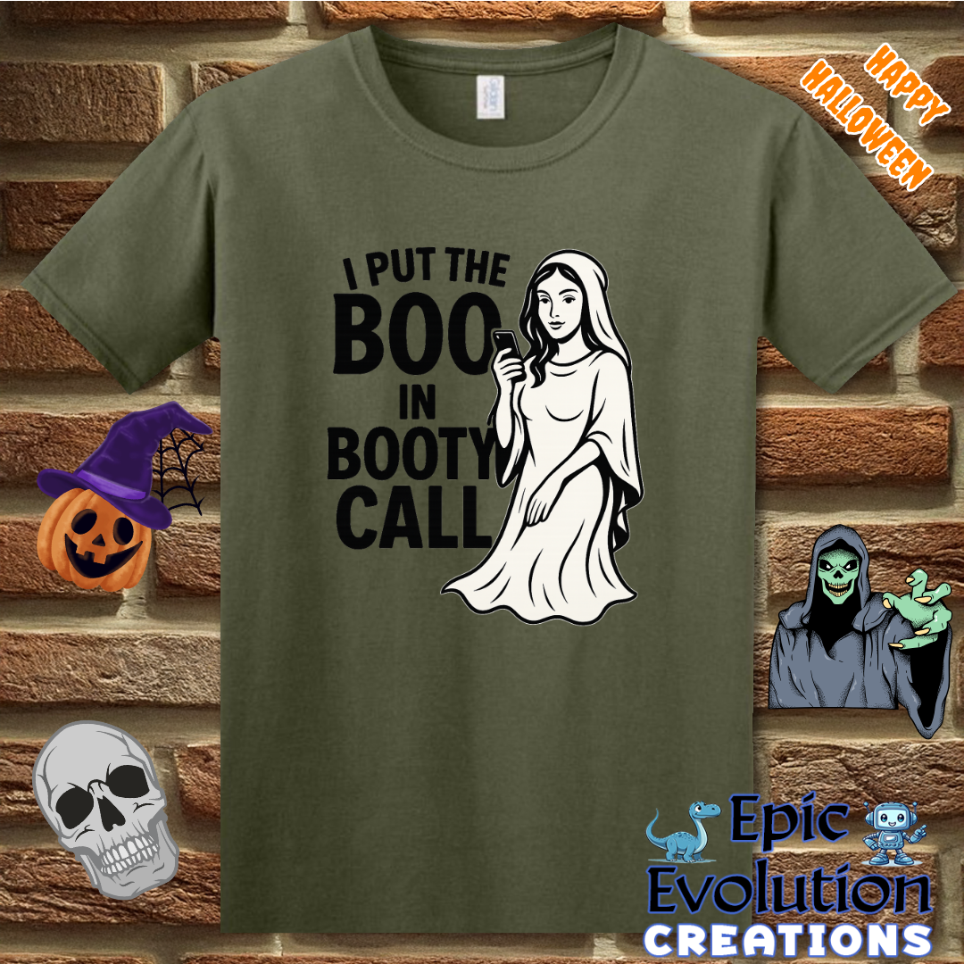 I Put the Boo in Booty Call Funny Halloween Shirt for Women