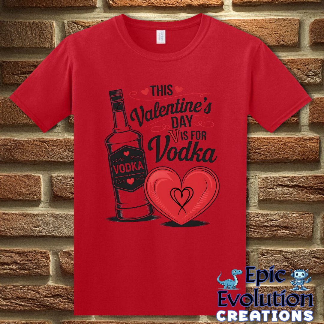 S-Red-V Is For Vodka Funny Valentine Shirt-Epic Evolution Creations