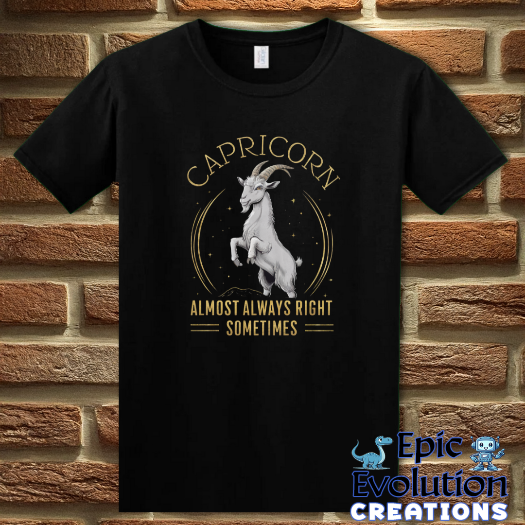 S-Gildan Black-Capricorn Zodiac T Shirt-Epic Evolution Creations