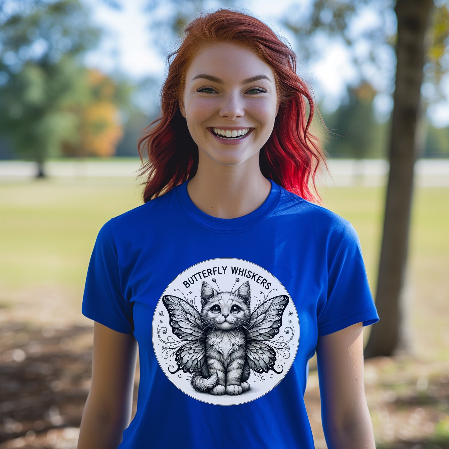 Fly into Whimsy with the Butterfly-Winged Cat T-Shirt. Perfect Cat Lover T-Shirt, Fantasy Winged Cat, Fantasy Cat T-Shirt, Winged Cat Shirt