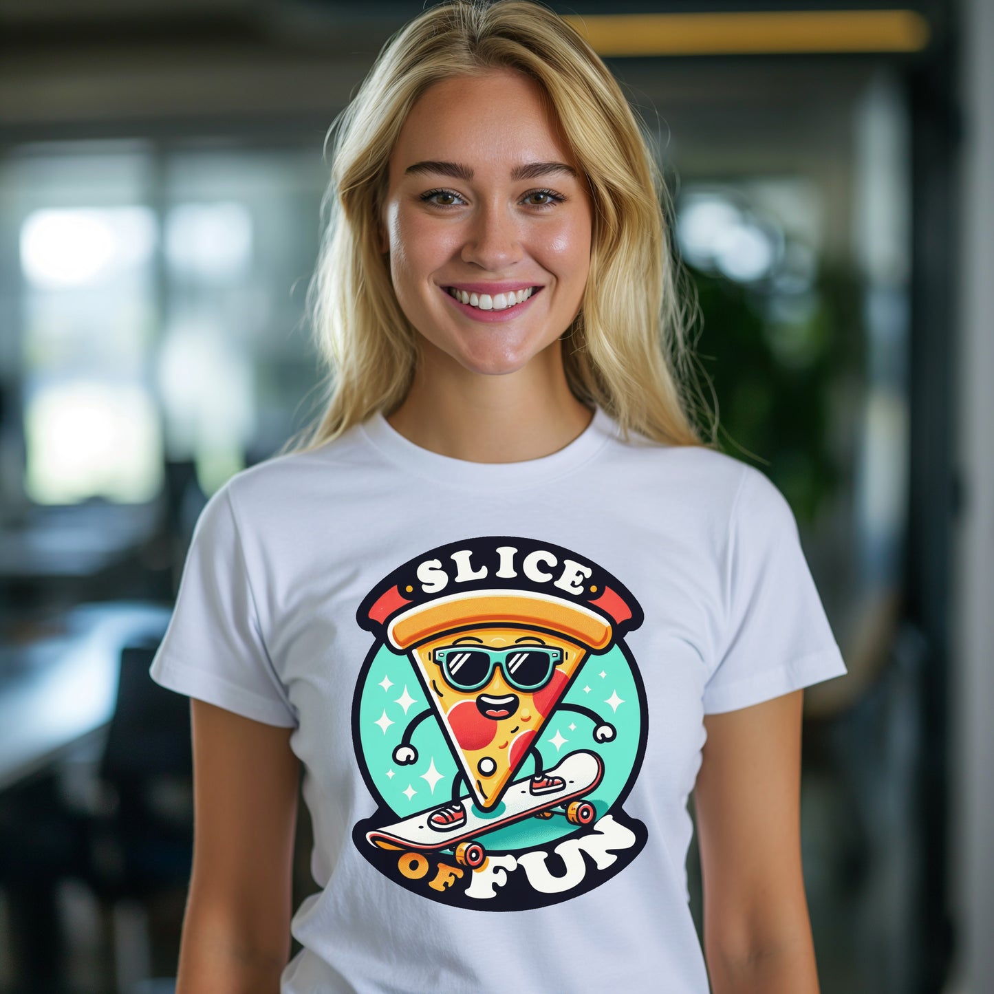 Skateboarding Pizza Slice - Novelty T-Shirt for Foodies and Skaters. Perfect for Pizza Lovers and Skateboarding Enthusiasts. Grab a Slice!