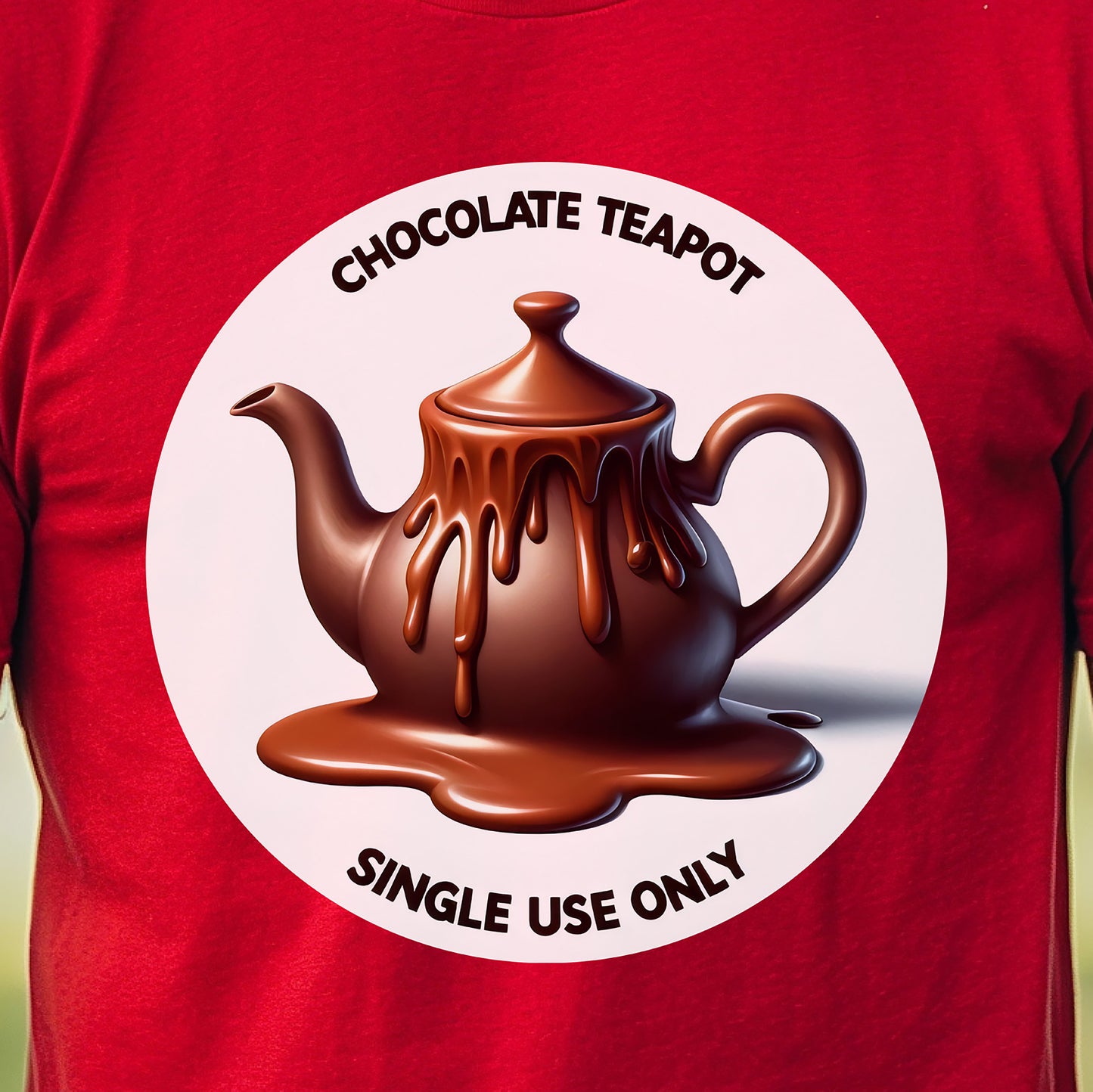 Melting Chocolate Teapot T-Shirt: Single Use Only! Ideal Humorous Unique Kitchenware T-Shirt Gift for Quirky Fashion Enthusiasts