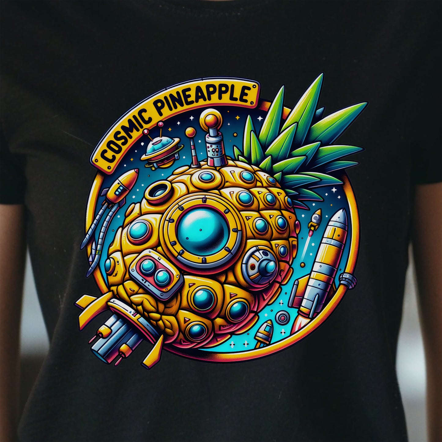 Cosmic Pineapple Rocketship T-Shirt - Fruit Rocketship T-Shirt, Funny Pineapple T-Shirt Gift, Pineapple Rocketship T-Shirt Gift, Funny Fruit T-Shirt