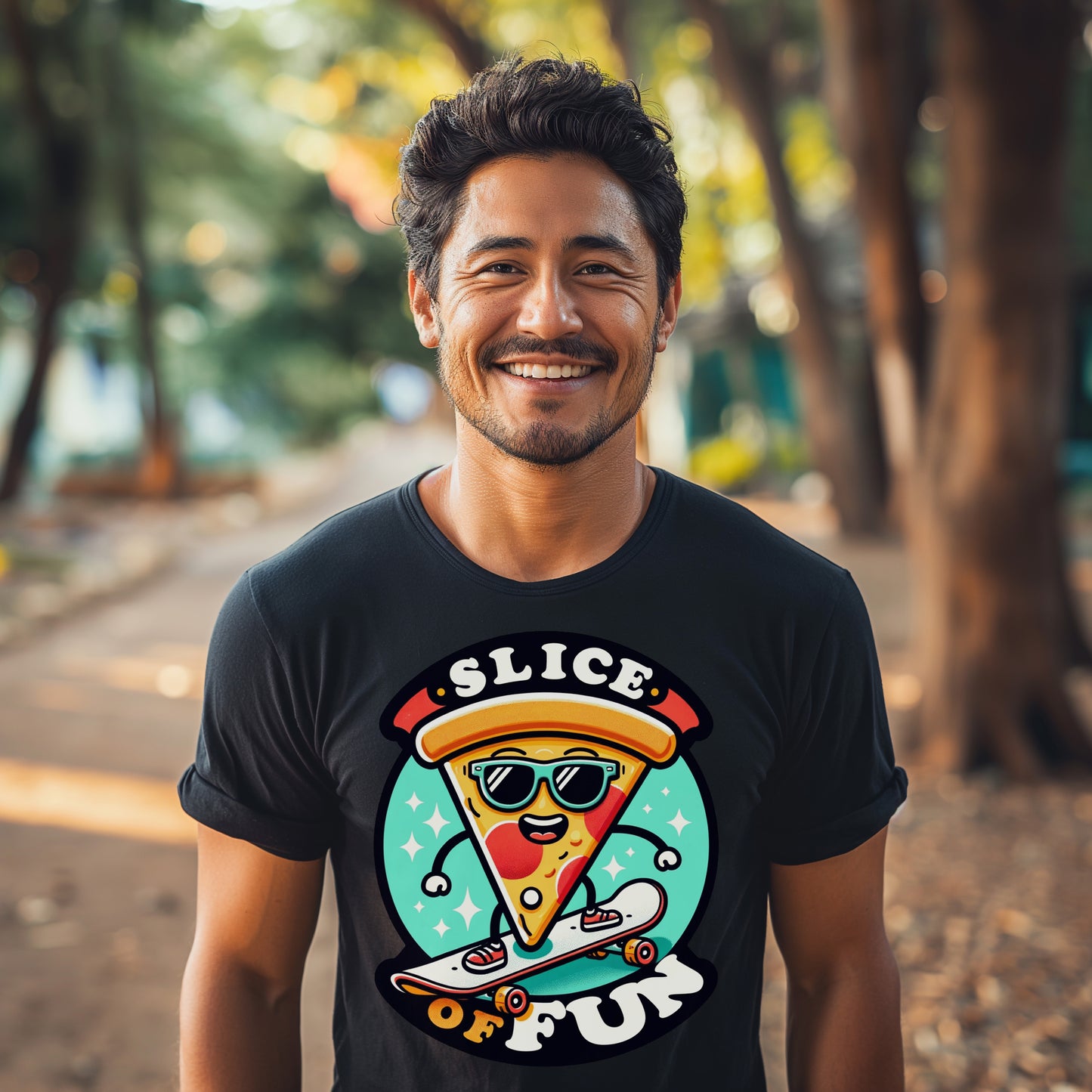 Skateboarding Pizza Slice - Novelty T-Shirt for Foodies and Skaters. Perfect for Pizza Lovers and Skateboarding Enthusiasts. Grab a Slice!