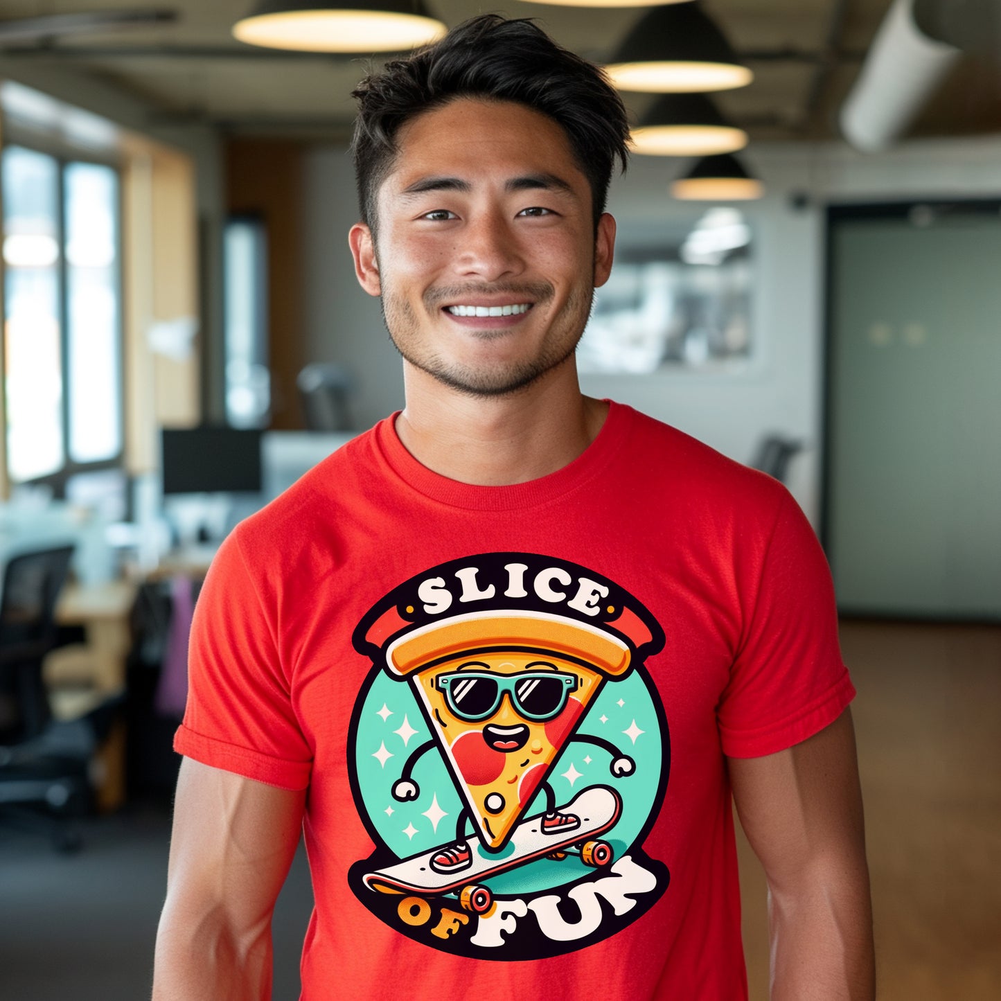 Skateboarding Pizza Slice - Novelty T-Shirt for Foodies and Skaters. Perfect for Pizza Lovers and Skateboarding Enthusiasts. Grab a Slice!