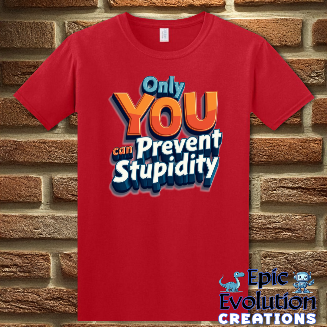 S-Red-Funny Prevent Stupidity T Shirt-Epic Evolution Creations