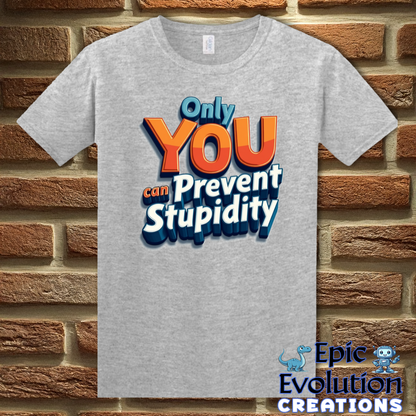 S-Sport Grey-Funny Prevent Stupidity T Shirt-Epic Evolution Creations