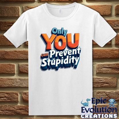 S-White-Funny Prevent Stupidity T Shirt-Epic Evolution Creations