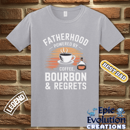 T-Shirt Funny Fatherhood Shirt Bourbon Lover Gift, Coffee and Bourbon Fatherhood Gift, Bourbon Dad Tee Father's Day Gift, Dad Coffee Shirt for Caffeine Lover Epic Evolution Creations