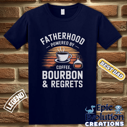 T-Shirt Funny Fatherhood Shirt Bourbon Lover Gift, Coffee and Bourbon Fatherhood Gift, Bourbon Dad Tee Father's Day Gift, Dad Coffee Shirt for Caffeine Lover Epic Evolution Creations