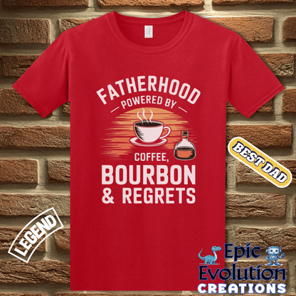 T-Shirt Funny Fatherhood Shirt Bourbon Lover Gift, Coffee and Bourbon Fatherhood Gift, Bourbon Dad Tee Father's Day Gift, Dad Coffee Shirt for Caffeine Lover Epic Evolution Creations