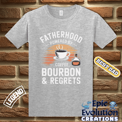 T-Shirt Funny Fatherhood Shirt Bourbon Lover Gift, Coffee and Bourbon Fatherhood Gift, Bourbon Dad Tee Father's Day Gift, Dad Coffee Shirt for Caffeine Lover Epic Evolution Creations