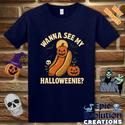 T-Shirt 🎃Funny Halloweenie Hot Dog Pumpkin Halloween Shirt Epic Evolution Creations