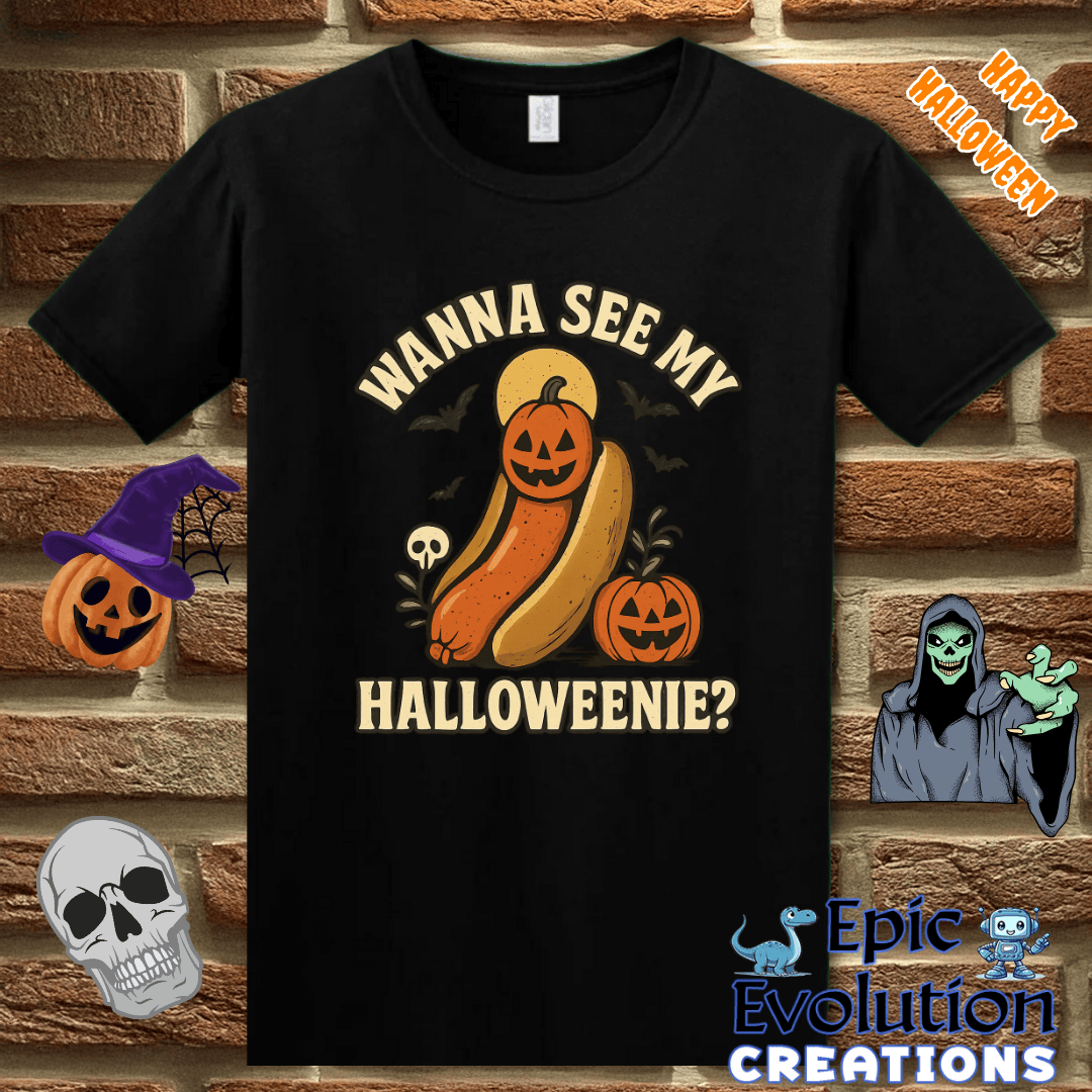 T-Shirt 🎃Funny Halloweenie Hot Dog Pumpkin Halloween Shirt Epic Evolution Creations