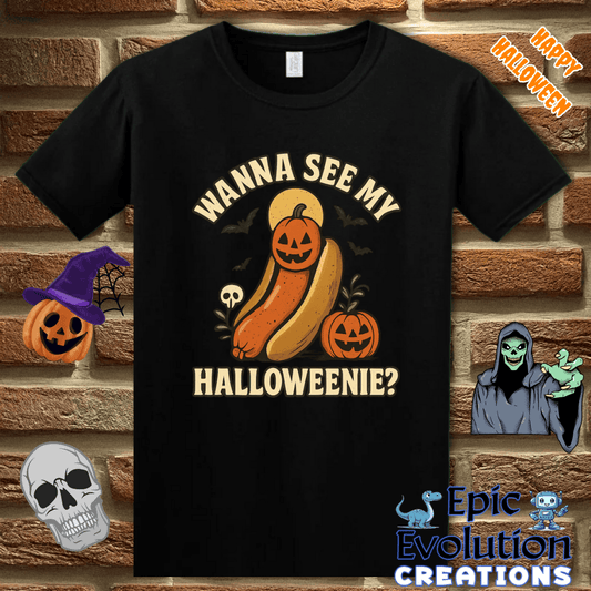T-Shirt 🎃Funny Halloweenie Hot Dog Pumpkin Halloween Shirt Epic Evolution Creations