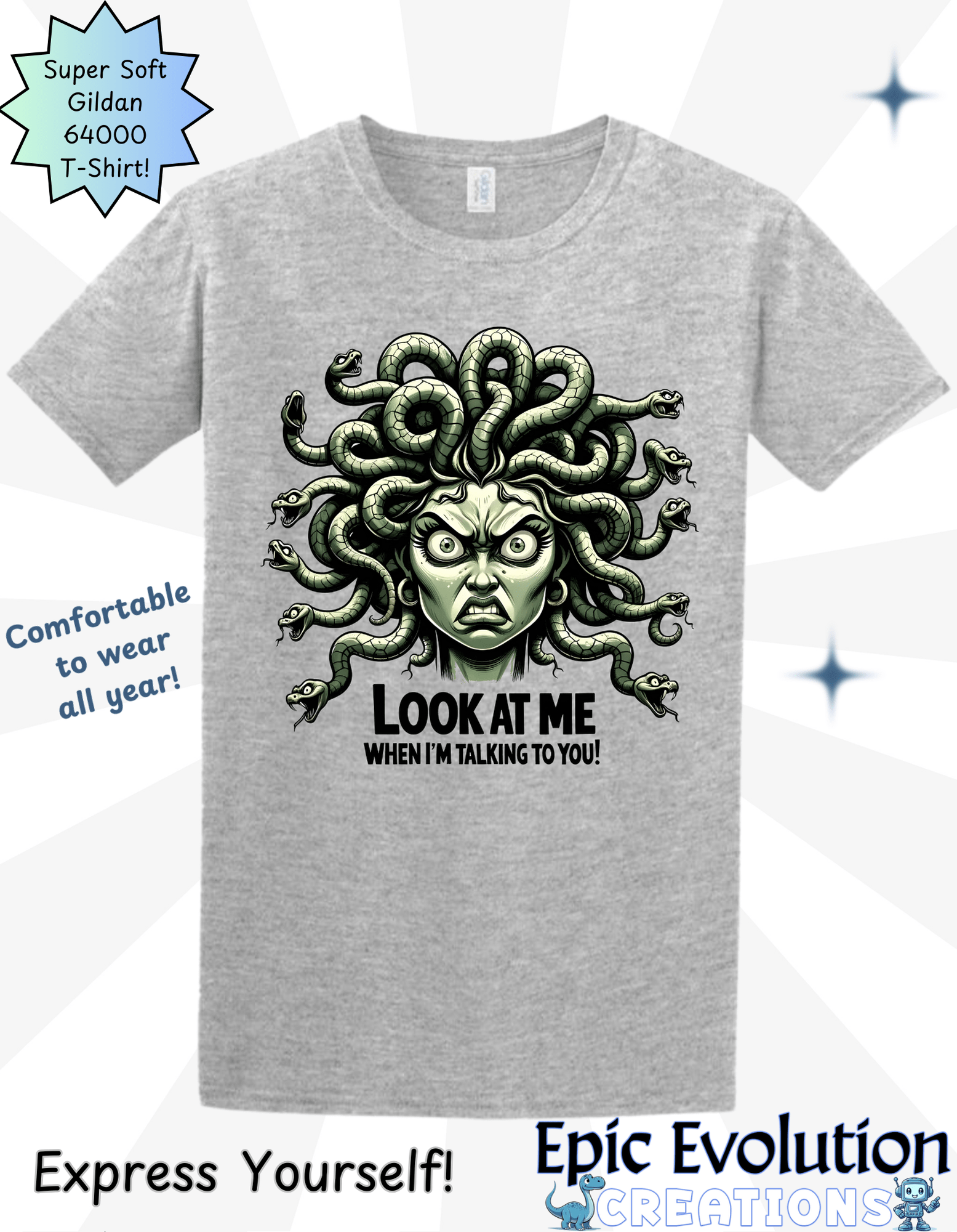 T-Shirt M / Sport Grey Funny Medusa T Shirt Epic Evolution Creations