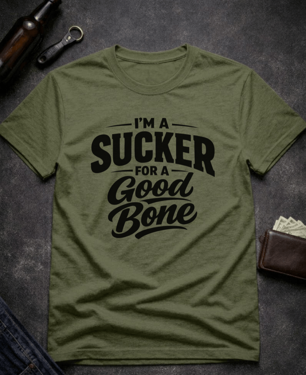 T-Shirt Military Green / S I’m a Sucker for a Good Bone Funny Innuendo T-Shirt Epic Evolution Creations