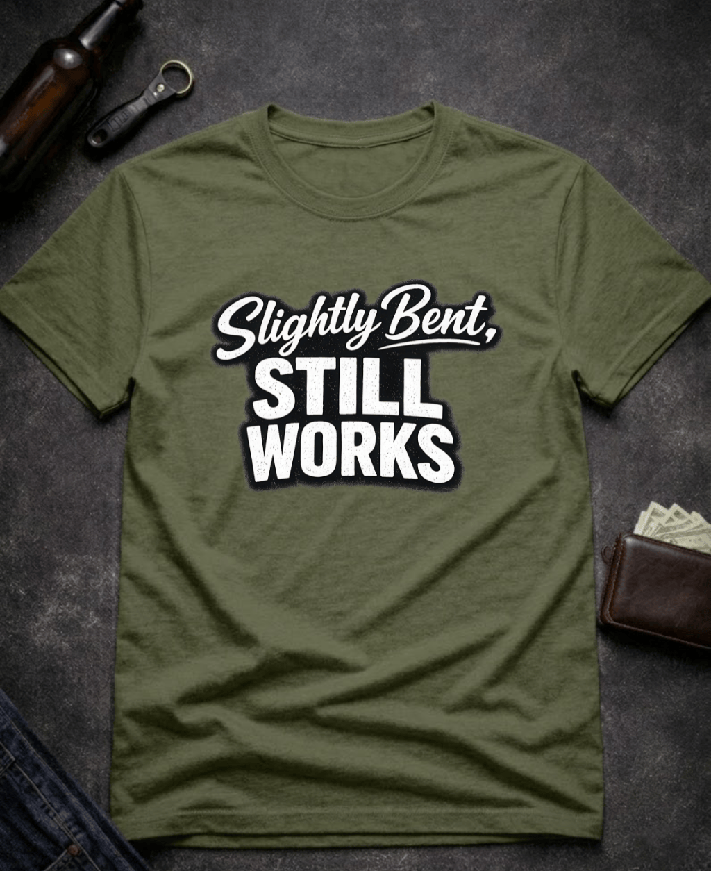 T-Shirt Military Green / S Slightly Bent Still Works Funny T-Shirt Epic Evolution Creations