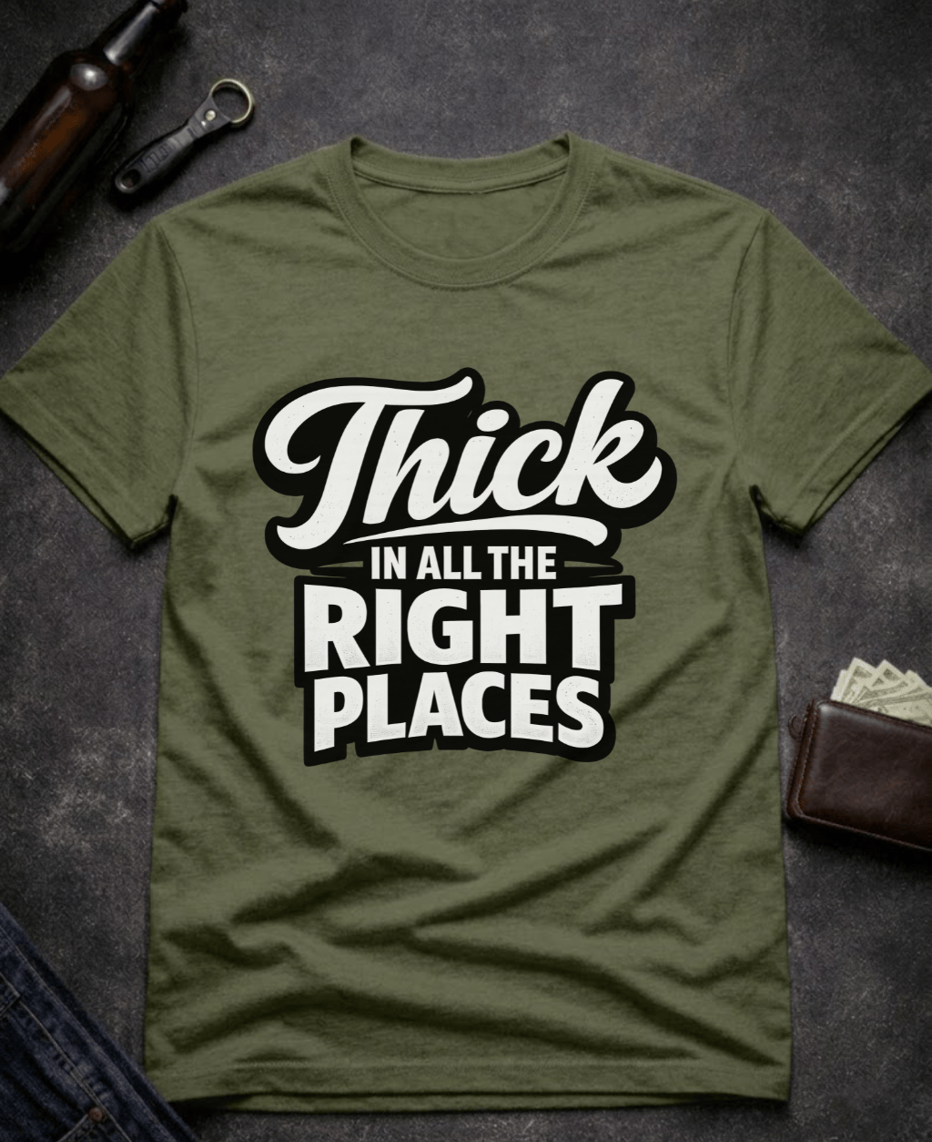 T-Shirt Military Green / S Thick In All The Right Places Funny T-Shirt Epic Evolution Creations