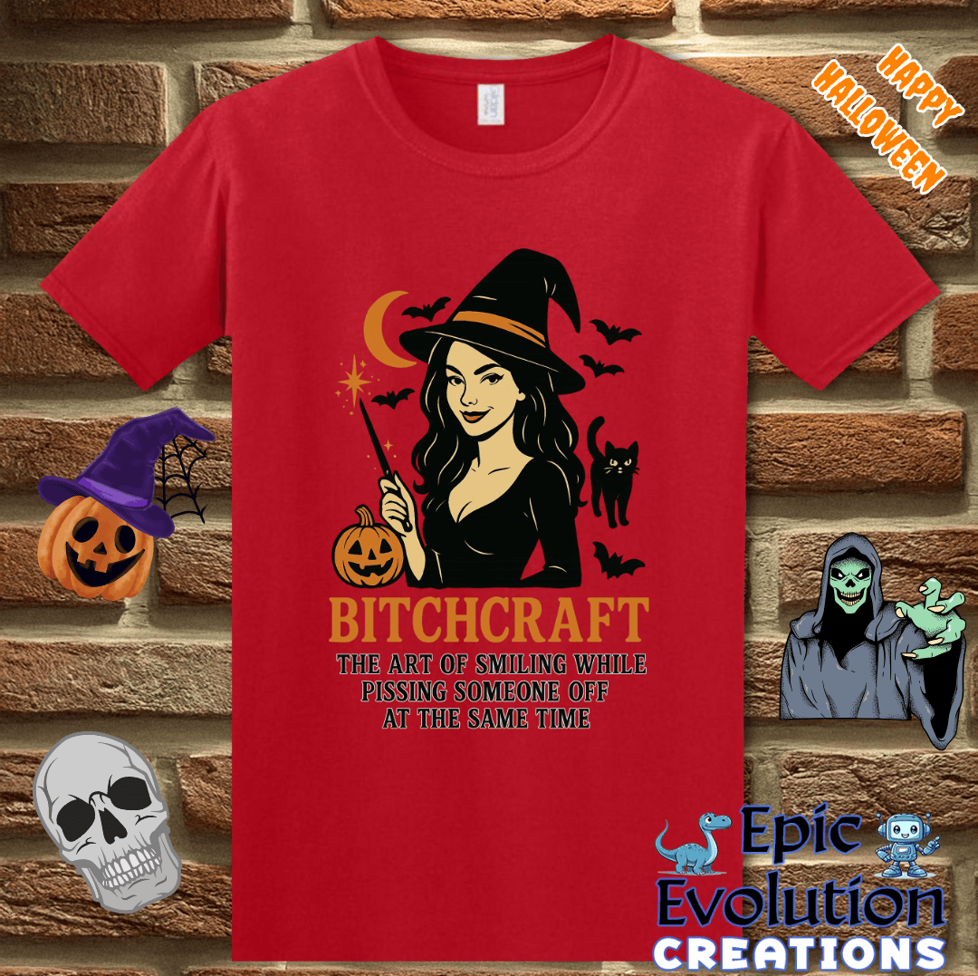 T-Shirt Red / S 🧙Funny “Bitchcraft” Halloween Shirt for Women Epic Evolution Creations