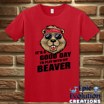 T-Shirt Red / XS Funny Play with my Beaver T Shirt Epic Evolution Creations