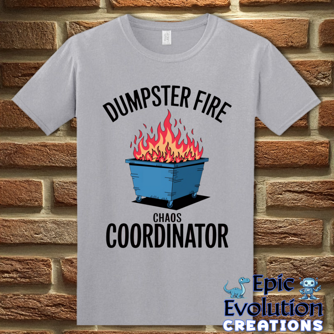T-Shirt S / Graphite Heather Dumpster Fire Chaos Coordinator T Shirt Epic Evolution Creations