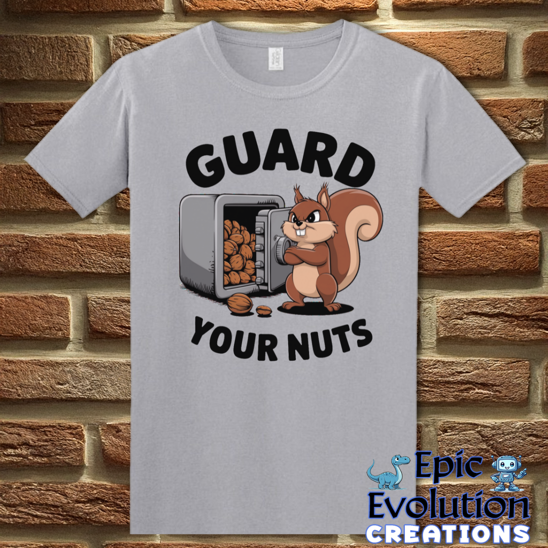 T-Shirt S / Graphite Heather Guard Your Nuts Funny Squirrel T Shirt Epic Evolution Creations