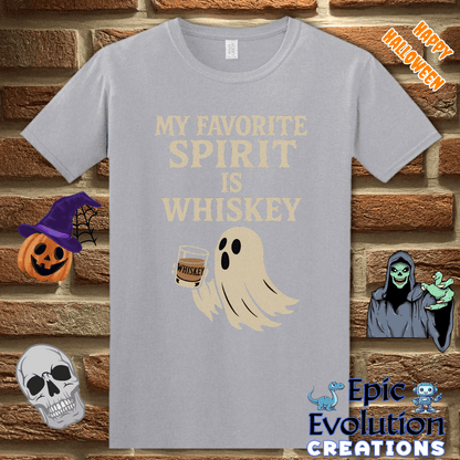 T-Shirt S / Graphite Heather My Favorite Spirit Is Whiskey Funny Halloween T-Shirt Epic Evolution Creations