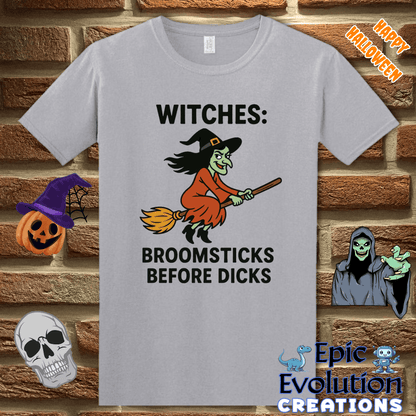 T-Shirt S / Graphite Heather 🧙Witches Broomsticks Before Dicks Halloween Shirt for Women Epic Evolution Creations