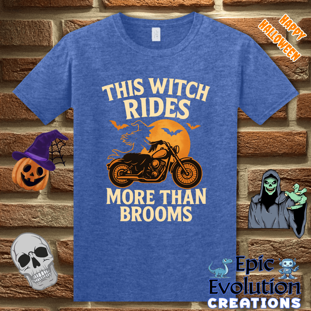 T-Shirt S / Heather Royal 🧙Funny Halloween Shirts for Women Who Love Motorcycles Epic Evolution Creations