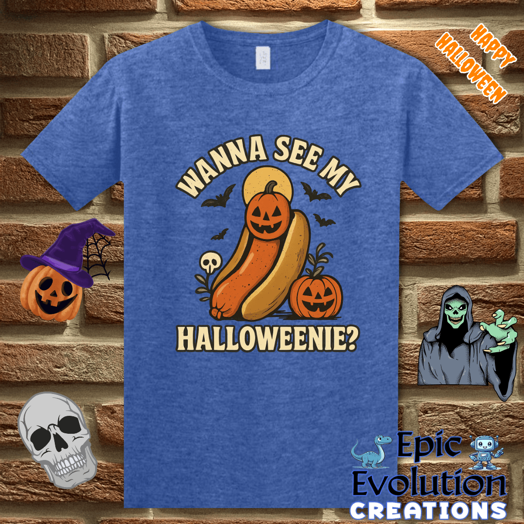 T-Shirt S / Heather Royal 🎃Funny Halloweenie Hot Dog Pumpkin Halloween Shirt Epic Evolution Creations