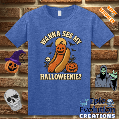 T-Shirt S / Heather Royal 🎃Funny Halloweenie Hot Dog Pumpkin Halloween Shirt Epic Evolution Creations