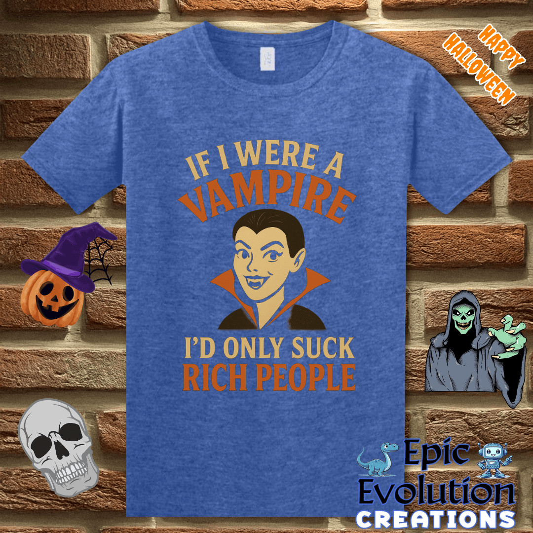 T-Shirt S / Heather Royal 🩸Funny Vampire T-Shirt for Halloween Epic Evolution Creations