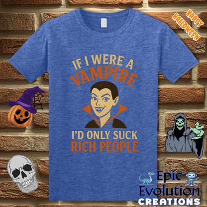 T-Shirt S / Heather Royal 🩸Funny Vampire T-Shirt for Halloween Epic Evolution Creations