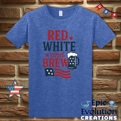 T-Shirt S / Heather Royal Red White and Brew Funny 4th of July Shirt for Men and Women Epic Evolution Creations