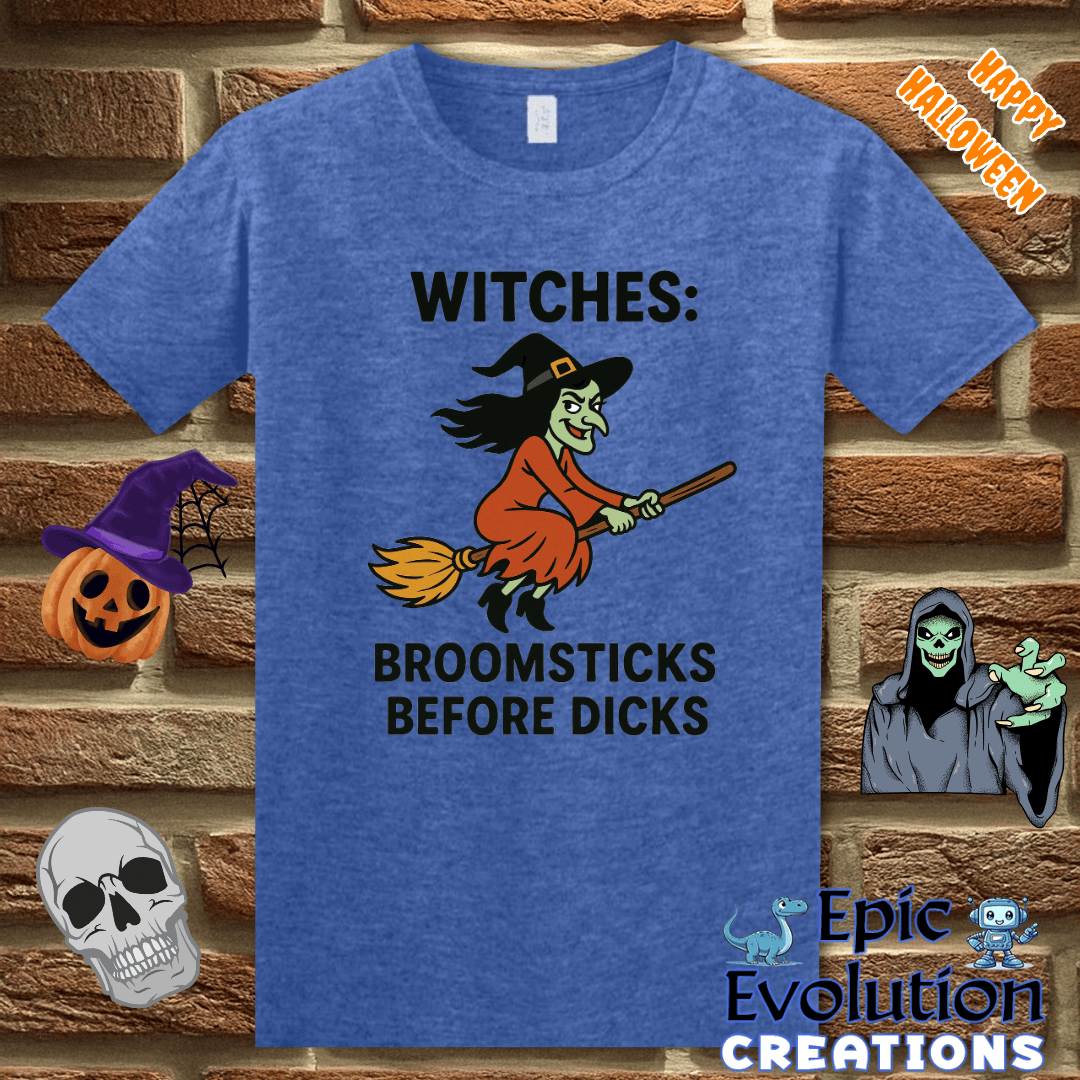 T-Shirt S / Heather Royal 🧙Witches Broomsticks Before Dicks Halloween Shirt for Women Epic Evolution Creations