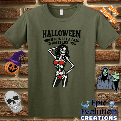 T-Shirt S / Military Green Funny Halloween Skeleton Shirt for Women Epic Evolution Creations